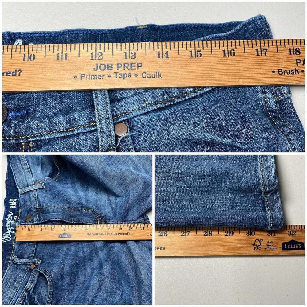 Wrangler Retro Slim Boot 34x32 (35x31.5) Mens Medium Wash Whiskering Western - Picture 4 of 6